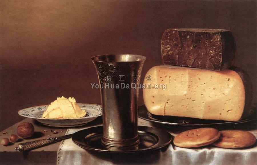 Still-life with Glass, Cheese, Butter and Cake - 弗洛里斯·格里茨·梵·斯库特